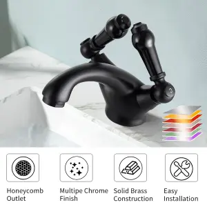 BATHWEST Basin Mixer Tap Bathroom Sink Taps Lever Basin Taps Victorian Basin Mixer Faucet with Drainer