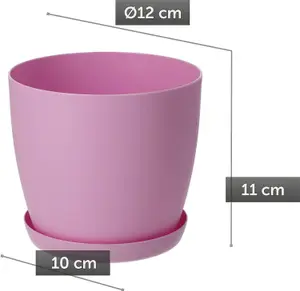 Plant Pots Flower Planter 6 Colours 8 sizes Matt Plastic Pot + Saucer Tray Deco Pink 12cm