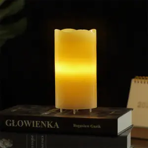 White LED Candle Star Projector - Battery or USB Powered Realistic Pillar Candle Ambient LED Light Home Decoration - H16 x 8cm Dia