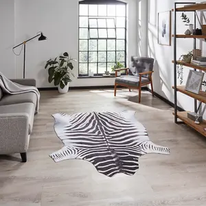 Faux Zebra Print Black White Abstract Animal Modern Cowhide Rug for Living Rug for Living Room and Bedroom-155cm X 195cm