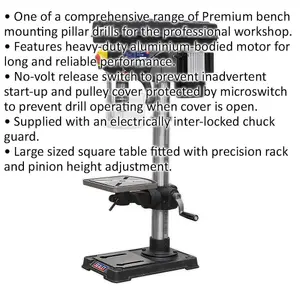 High-Performance 16 Speed Bench Pillar Drill with 600W Motor and 16mm Chuck