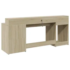 Berkfield Desk with LED Lights Sonoma Oak 200x55x91 cm Engineered Wood