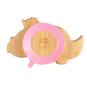 Tiny Dining - Children's Bamboo Suction Dinosaur Plate - Pink