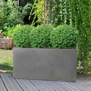 Set of 2 IDEALIST™ 65cm Long Trough Rectangular Garden Planters, Grey Reinforced Stone Outdoor Large Plant Pots L65 W19 H30 cm