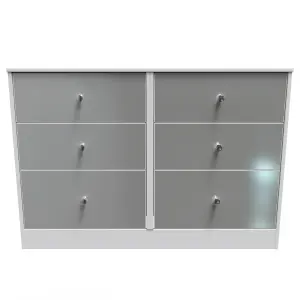 Taunton 6 Drawer Wide Chest in Uniform Grey Gloss & White (Ready Assembled)