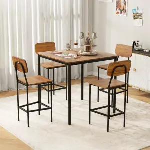 Costway 5PCS Industrial Dining Table Set Kitchen Bar Counter Height Table and 4 Stools