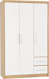 Seville 3 Door 2 Drawer Wardrobe in Oak and White