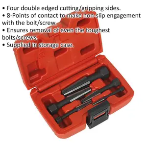 5 Piece Double Edge Screw Extractor Set - Damaged Bolt & Screw Extraction - Case