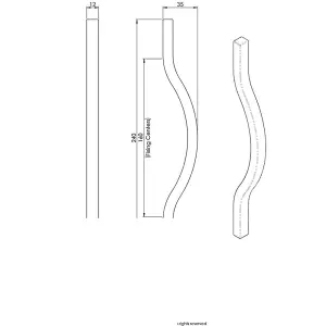 2x Curved Square Bar Pull Handle 240 x 12mm 160mm Fixing Centres Chrome