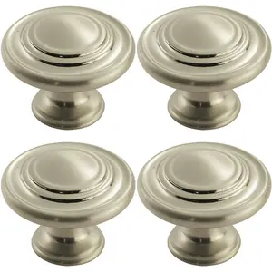 4x Round Ringed Pattern Door Knob 32mm Diameter Satin Nickel Cabinet Handle