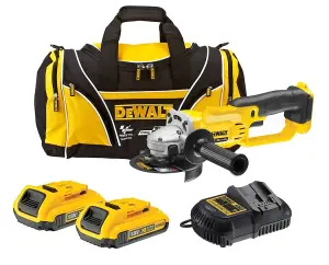 Dewalt DCG412D2 18v XR Cordless Angle Grinder 125mm + 2 x 2.0ah, Charger + Bag