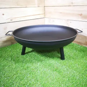 59cm / 23" Round Metal Fire Pit Basket Garden Patio Wood Solid Fuel Burner