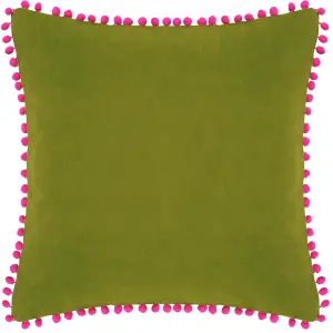 Paoletti Velvet Pom Pom Cotton Velvet Feather Filled Cushion