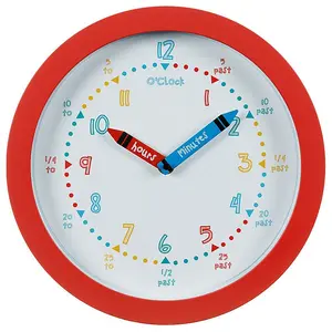 Children's Bedroom Nursery Learn To Tell The Time Clock Easy to Read Boy Girl 357607 - Red