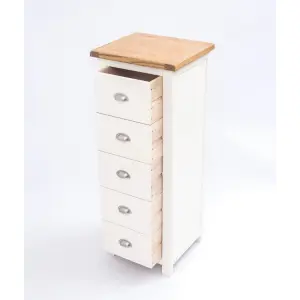 Lovere 5 Drawer Narrow Chest of Drawers Chrome Cup Handle