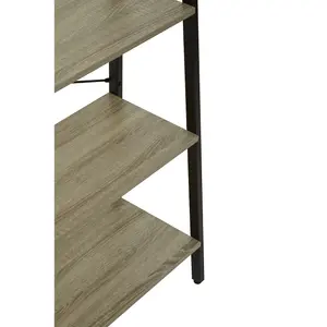 Interiors By Premier Five Tier Grey Oak Veneer Ladder Shelf Unit, Functional Industrial Narrow Shelf, Stylish Tall Cupboard