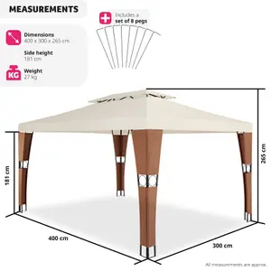 Gazebo Mona - 4 x 3 m, double roof system, water-repellent, 50+ UV protection - brown/cream