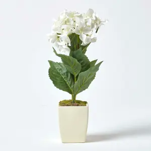 Homescapes Small Cream Artificial Hydrangea Flower in Cream Pot, 38 cm Tall