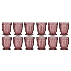 Set of 12 Vintage Luxury Purple Embossed Short Drinking Glass Whiskey Glass Tumblers 290ml