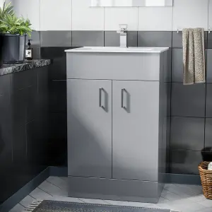 Nes Home Nanuya 500mm Floorstanding Slim Basin Vanity Unit Grey