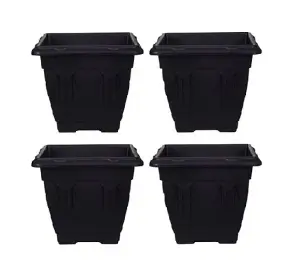 4 x 30cm Square Venetian Pot Decorative Plastic Garden Flower Planter Black