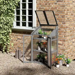 Outsunny Wooden Greenhouse Cold Frame Grow House w/ Double Door for Flower Grey