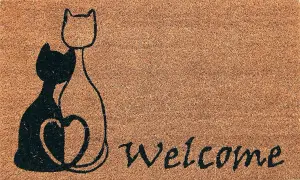 Coco&Coir Door Mat Eco-Friendly Indoor Outdoor Heavy Duty Pet Series Cat Design Door Mat 45 x 75 cm MEOW ROMANCE