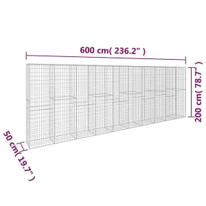 Berkfield Gabion Wall with Cover Galvanised Steel 600x50x200 cm