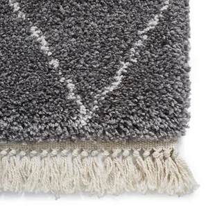 Grey Shaggy Kilim Moroccan Chequered Modern Rug for Living Room Bedroom and Dining Room-160cm X 230cm