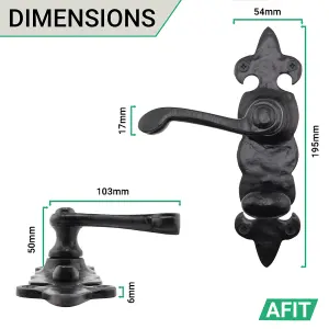 AFIT Black Antique Fleur De Lys Bathroom Door Handles - 1 Pair Cast Iron Internal Lever Handles on Backplate