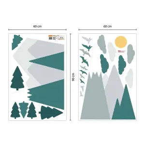 Walplus Combo Kids - Colourful Mountain Landscape Wall Stickers Green,Grey - 48pcs PVC