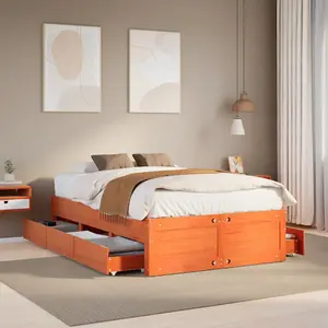 Berkfield Bed Frame without Mattress with Drawers Wax Brown 135x190 cm Double Solid Wood Pine