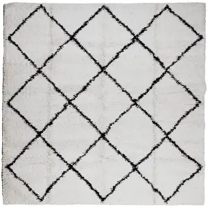 Shaggy Rug PAMPLONA High Pile Modern Cream and Black 240x240 cm