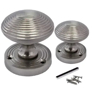 Door Knobs Reeded Round Internal Mortice Knob - Satin 56mm