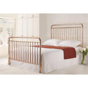 Curved Tubular Rose Gold Metal Bed Frame - Single 3ft