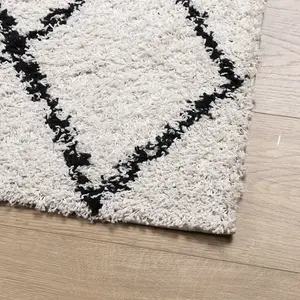 Shaggy Rug PAMPLONA High Pile Modern Cream and Black 160x230 cm