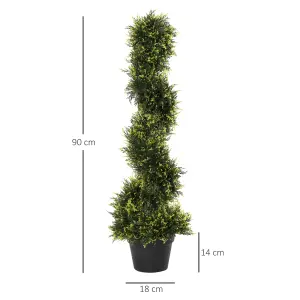 Outsunny Set Of 2 90cm/3FT Artificial Spiral Topiary Trees w/ Pot Fake Plant