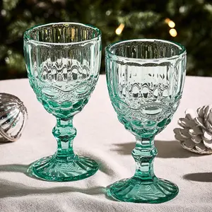 Set of 4 Vintage Luxury Turquoise Wine Glass Wine Goblets & Drinking Glass Tumblers 350ml