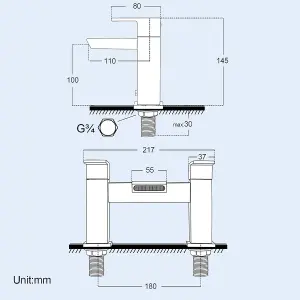 Nes Home Saturn Waterfall Design Basin Sink Mono Mixer Tap & Deck Mounted Bath Filler Tap