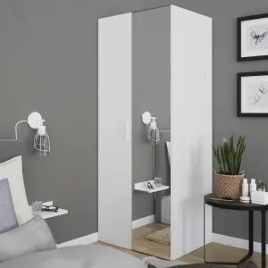 GoodHome Atomia Freestanding Matt white Particle board Mirrored Wardrobe (H)1875mm (W)750mm (D)580mm