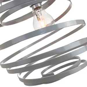 Contemporary Grey Gloss Metal Double Ribbon Spiral Swirl Ceiling Light Pendant