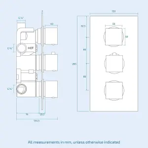 Nes Home Olive Bathroom 3 Dial 3 Way Concealed Square Thermostatic Shower Mixer Valve Chrome