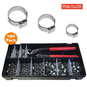 180 x Assorted Mikalor Single Ear Plus & Pincers/Stainless Steel Hose Clips