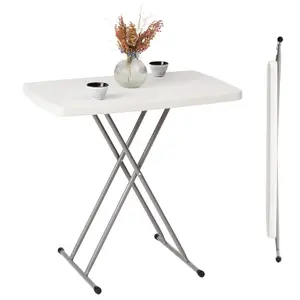 Folding Table - Height Adjustable Small Folding Table L 76.5 x W 49.5 cm Picnic Table for Camping, Garden, BBQ, and Kitchen