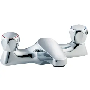 Deva Profile Deck Mounted Bath Filler Tap - In Chrome - Classic Round Handle Hot & Cold Silver Bathtub Taps