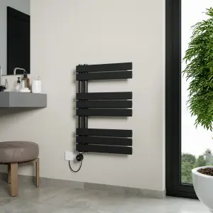 Agadon Lola Open Electric Designer Panel Towel Radiator - 750 x 500 mm Black - 300 W