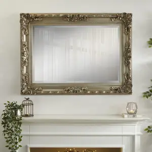 Wall Mirror Carved Louis Rectangular Shape with Champagne Frame- H110cm x W 80cm x D 6.5cm for Hanging It Over your Mantlepiece