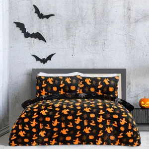 Smart Living Super Soft Halloween Mix Fleece Reversible Duvet Cover with Pillowcase