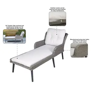 Stylish Grey Rattan Wicker Sun Lounger with Cushions for Indoor and Outdoor Use