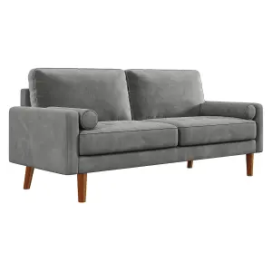 Yohood Velvet Rolled Arm Upholstered 3-Seater Loveseat Grey